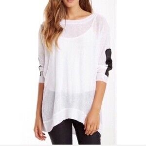 Central Park West Faux Leather Sleeve Linen Tunic